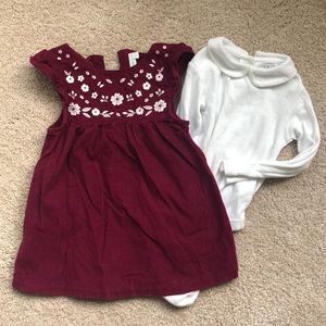 Burgundy Corduroy Dress with Peter Pan Collar Onesie Jojo Maman Bebe 12-18 Mo